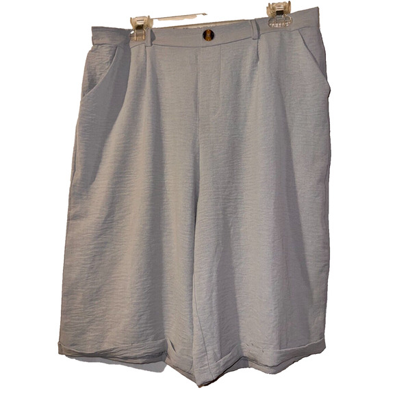 New Pantalon Plus Size XXL Gray Grey Polyester Button/Zip Shorts Casual Office - Picture 1 of 3